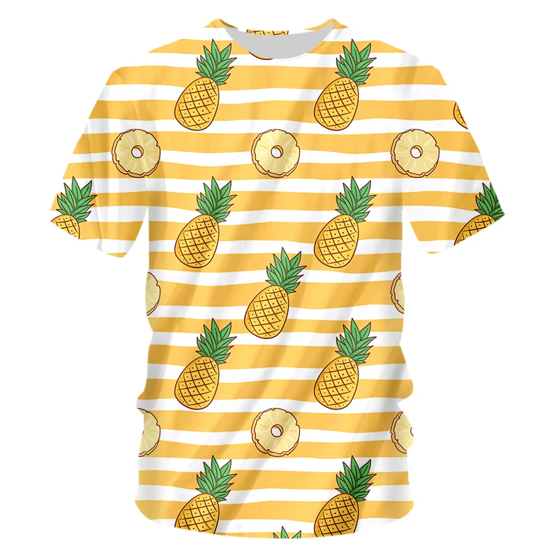 

Футболка мужская с принтом ананасов, Повседневная рубашка в полоску, с коротким рукавом, с 3D принтом фруктов, в стиле Харадзюку, европейские ...