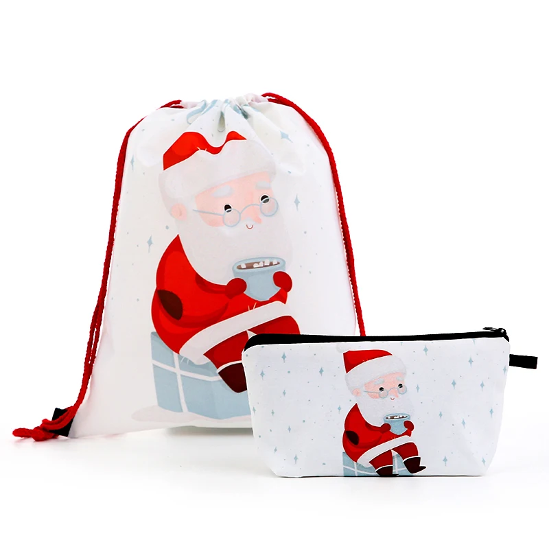 

Suit drawstring small Christmas Backpack drawstring bags fashion printing men Casual bags Women's shoulder bag Polyester Quick