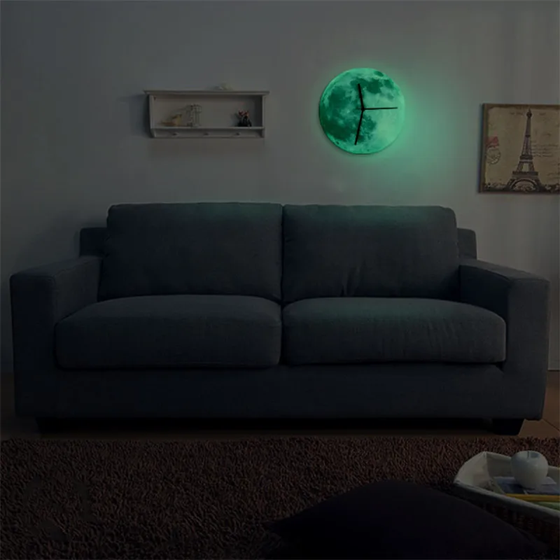 30 см креативные Светящиеся Настенные часы Луна водонепроницаемый ПВХ акриловый