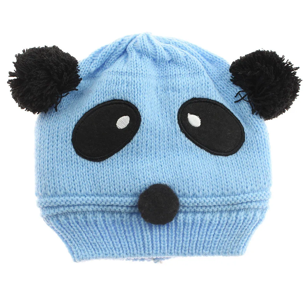 Модный Зимний вязаный, для новорожденных шапки для девочек и мальчиков, Шерстяная кепка с пандой, детская шапочка, вязаная крючком теплая детская шапочка