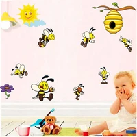 diy cartoon bee art wall stickers for kids room children bedroom decor removable mural vinyl nursery wall decals home decoration
