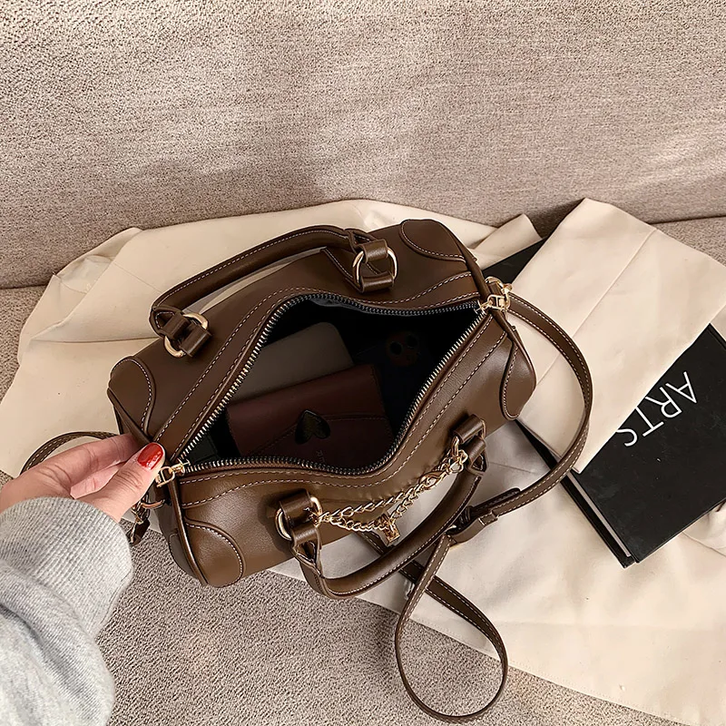 

Retro Boston Handbag Women 2021 Brand Designer PU Leather Office Commuter Lady Shoulder Bag Casual Shopping Girl Crossbody Bag