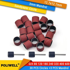30 шт. цилиндрические наждачные бумажные круги + 3 шт. 3 мм хвостовик 12 дюйма шлифовальные круги полировочные шлифовальные ленты инструменты для сверления аксессуары
