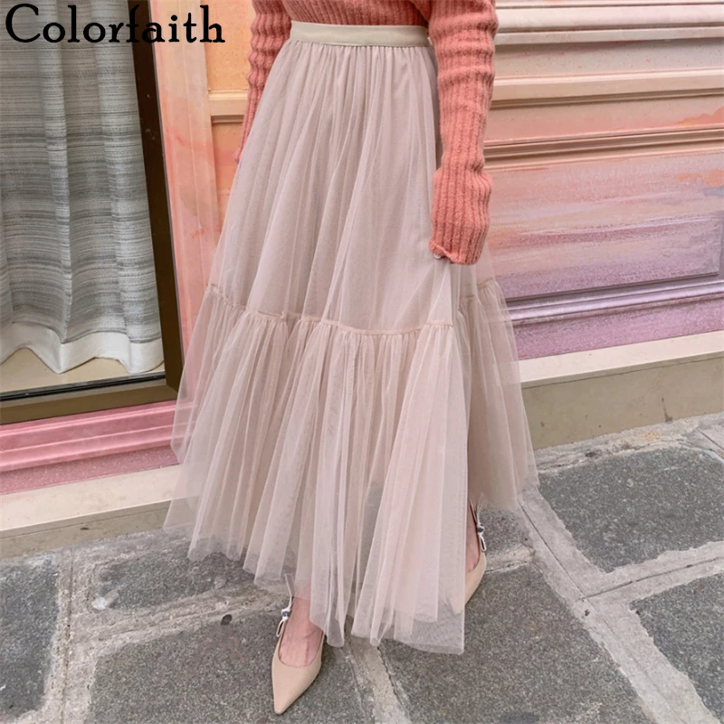 Женская длинная юбка до щиколотки Colorfaith плиссированная элегантная трапеция из