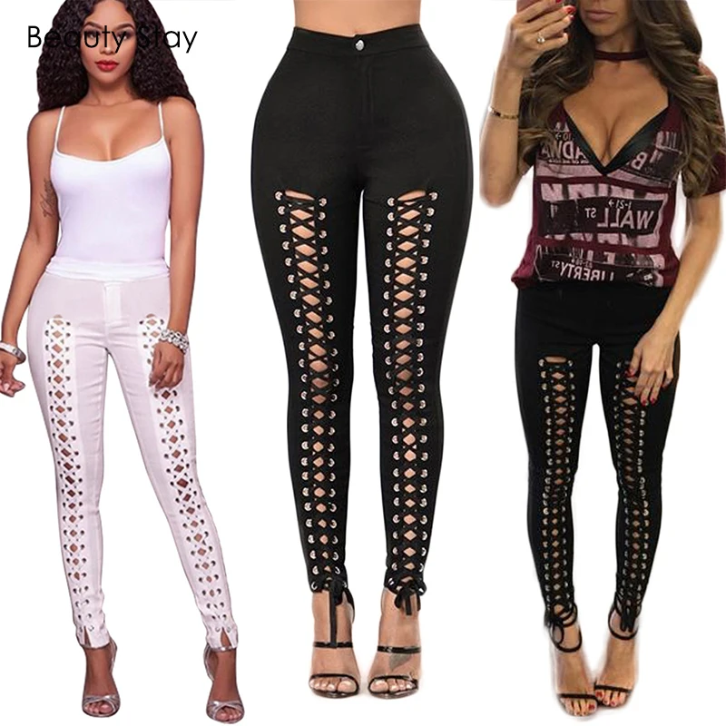 Сексуальные леггинсы BeautyStay из спандекса с вырезами женские летние Эластичные