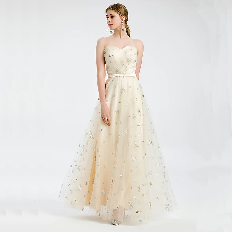 

Long Formal Dresses 2021 Tulle Evening Gowns Sweetheart Champagne Party Prom Dress