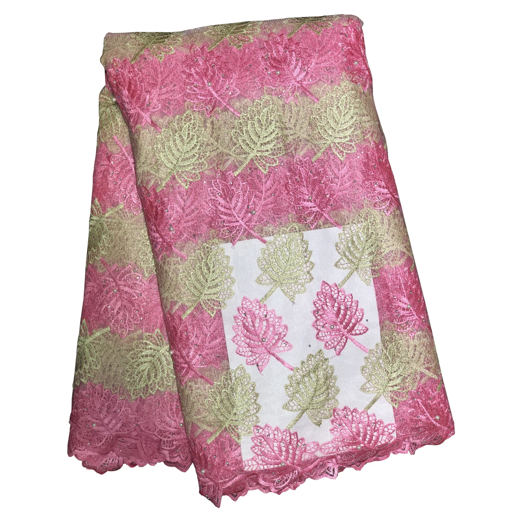 Высококачественная кружевная ткань с африканскими листьями французская