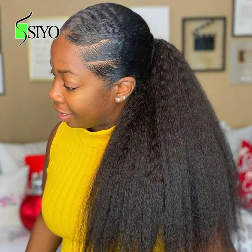 

Siyo Kinky Straight Ponytail Brazilian Curly Wrap Around Ponytail for Black Women Natural color 100% Remy Human Hair Extensions