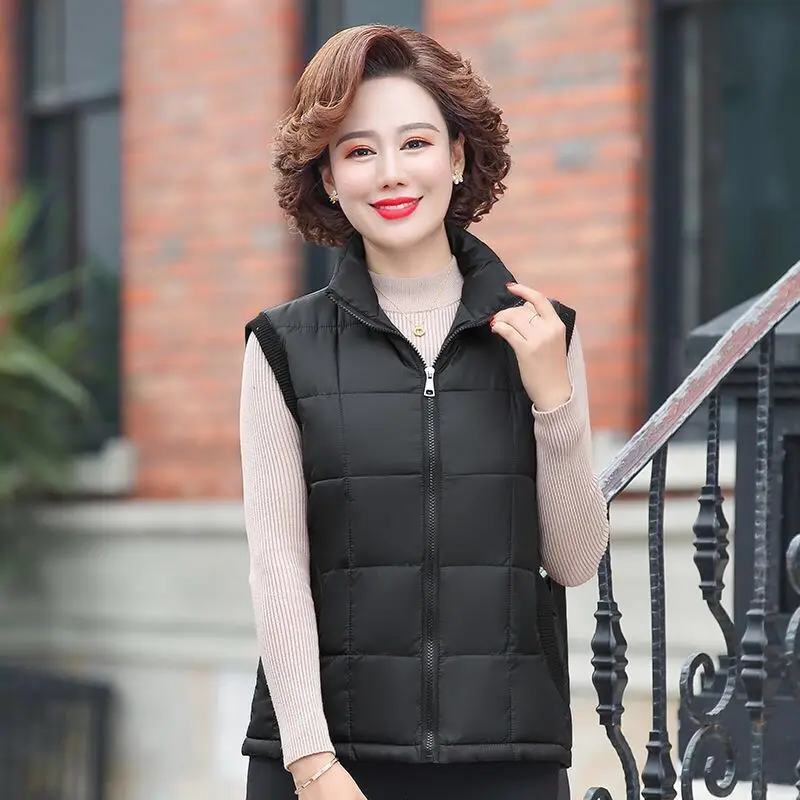 

Vest Women Collar Zipper Women Winter Solid Stand-Up Pockets Autumn Side Sleeveless Outwear Regular Vest Slim Casual Outwear