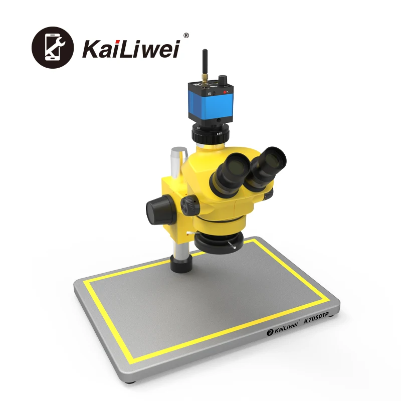 

Kailiwei China Factory HD 16MP WIFI USB Digital Camera With Light 7-50X Stereo Zoom Trinocular Microscope set For PCB IC Repair