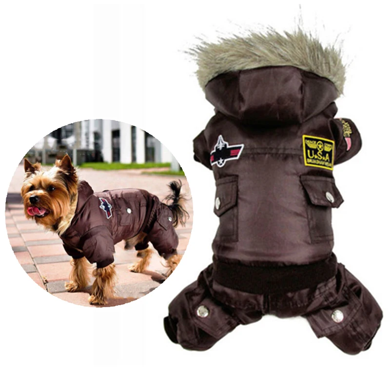 

Winter pet clothe Dog Down Hooded Jumpsuit Waterproof Small Dog Air Force Siamese Four-legged Clothing Cat Parka Dog accessories