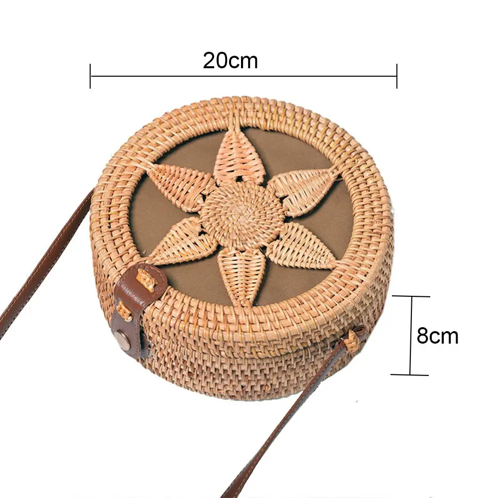 Круглая соломенная сумка из ротанга женская Летняя ажурная мессенджер ручной