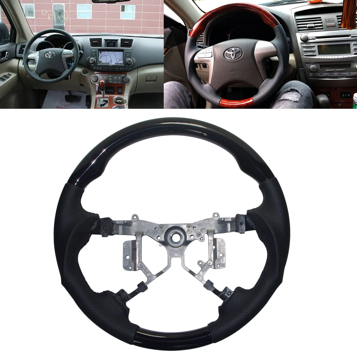 Черное Кожаное Спортивное Рулевое колесо для Toyota 2007 2011 Camry Kluger Estima Hilux Fortuner Allion