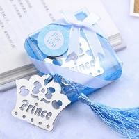 12pcs baby shower favors blue colors for boy crown prince bookmark birthday party giveaway gift for guest