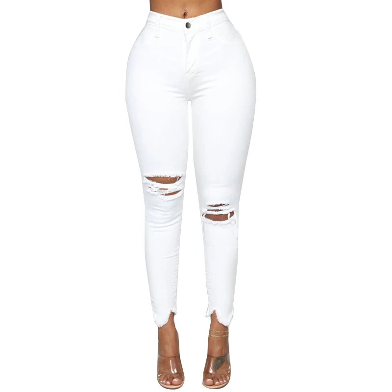 

Woman Jeans Black White Sexy Hole Sknny Jeans Women Clothing Sumemr Streetwear Casual Pencil Pants 2021