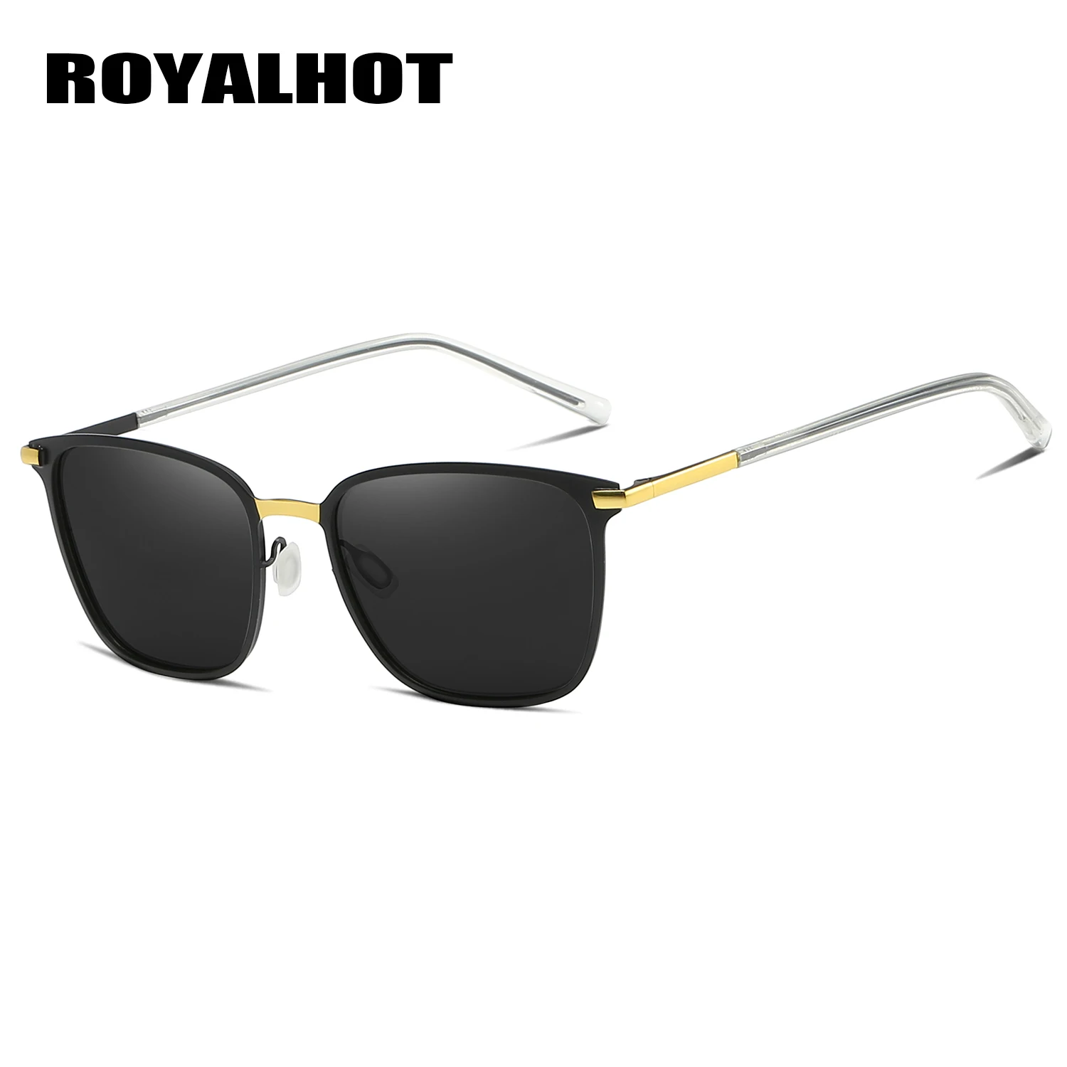 RoyalHot, мужские, женские, ретро, поляризационные, сплав, квадратная оправа, солнцезащитные очки, для вождения, солнцезащитные очки, оттенки, Oculos masculino, мужские, 900120 - Цвет линз: gold grey