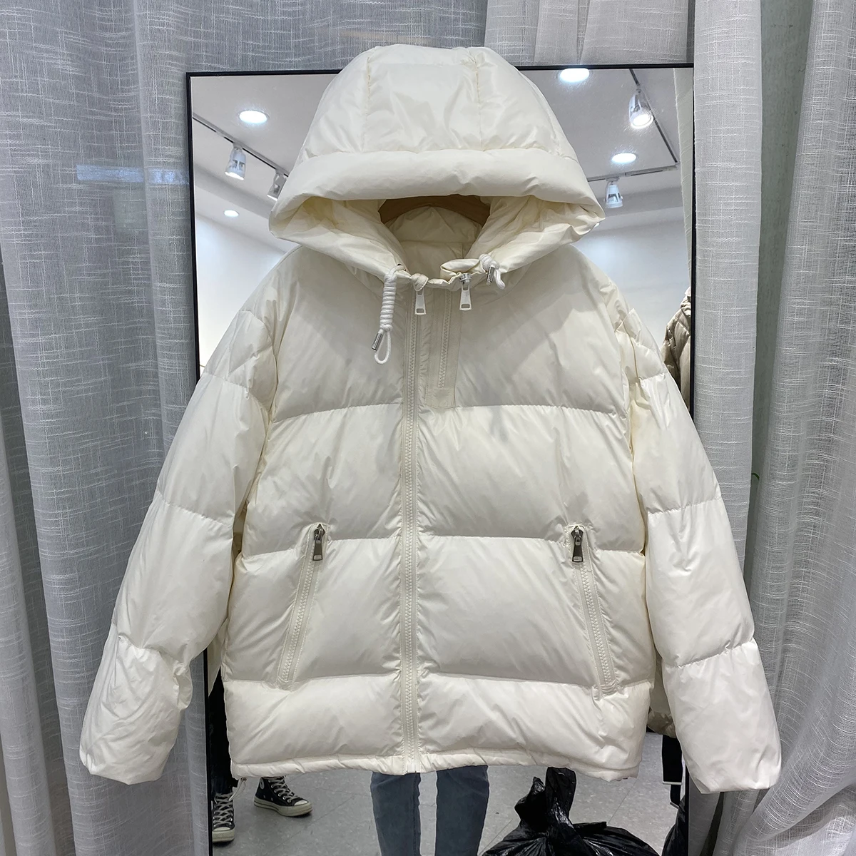 Lightweight Women Down Jackets Zipper Hooded Warm Winter Coat 2021 New Korean Style Loose Short Bubble Coats Outerwear