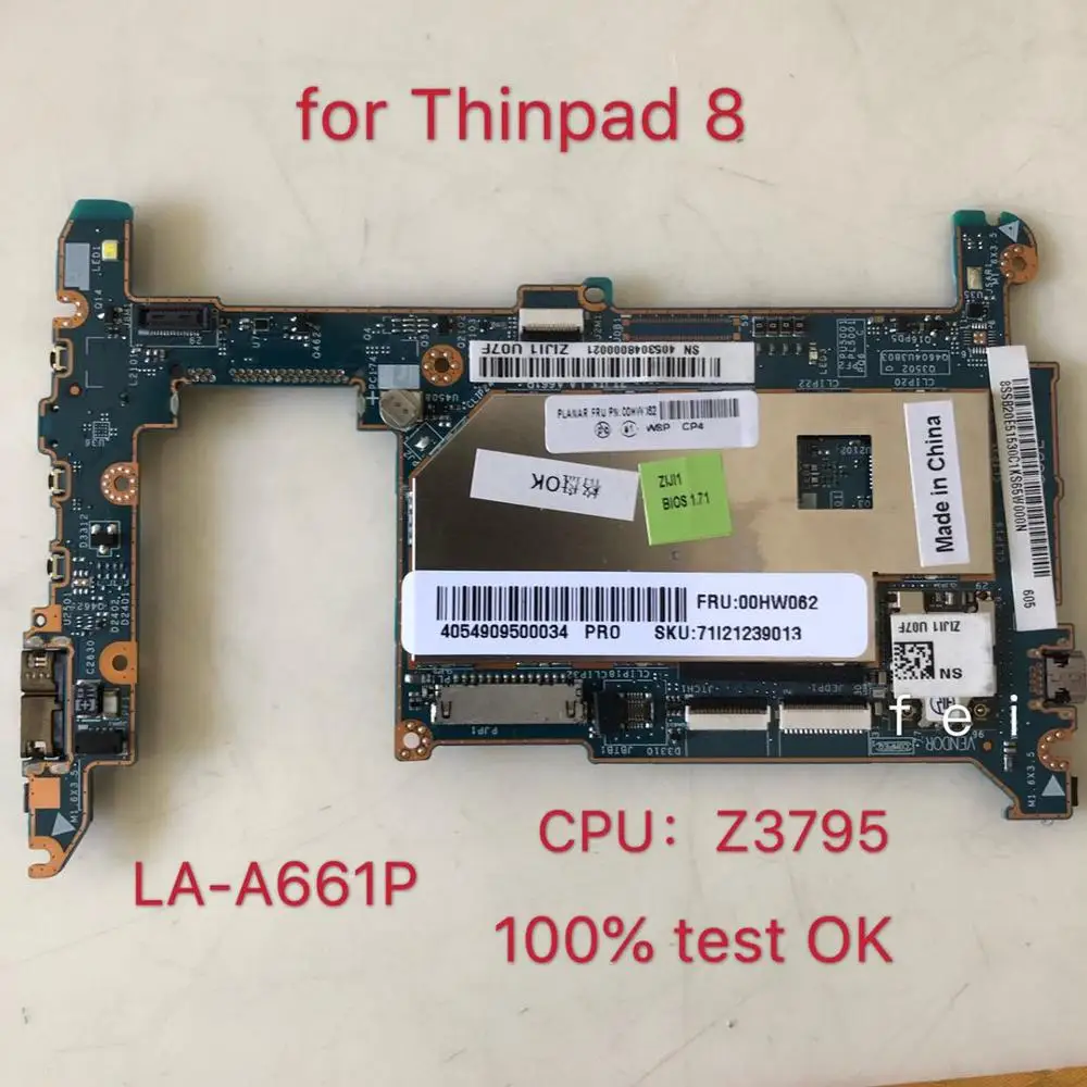 Для Thinkpad подходит для THINKPAD 8 Z3795 64 ГБ 4G ноутбук материнская плата FRU: 00HW062 100% тесты