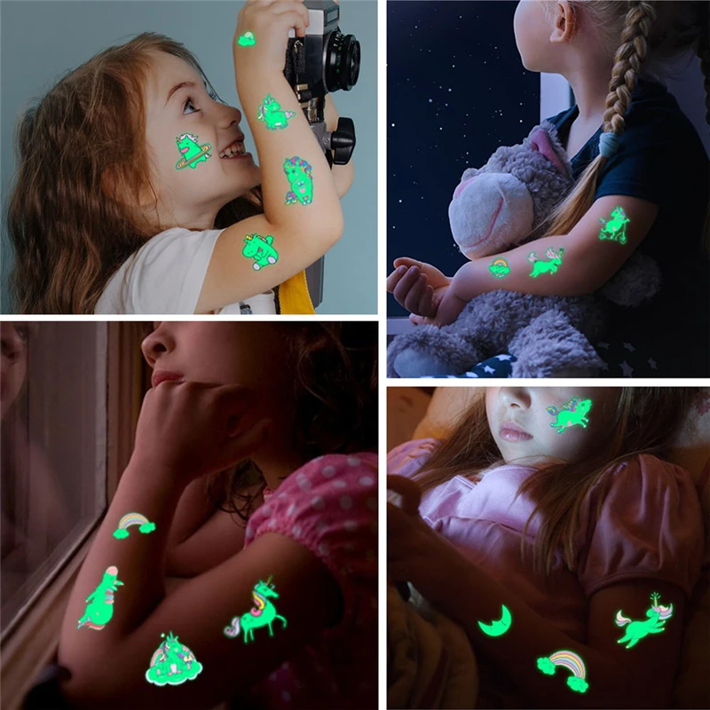 Waterproof Tattoos Stickers Luminous Children Temporary False Tattoo Mermaid Unicorn Face Arm Leg Children Body Stickers