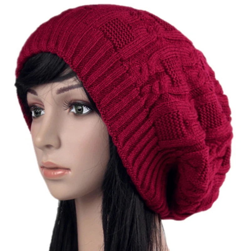 Wine Red Hats Женские теплые Повседневные вязаные шапки в полоску; женские шапки; сезон осень-зима; ворсовая шапка для девочек; модные вязаные шапки унисекс - Цвет: Wine Red Hats