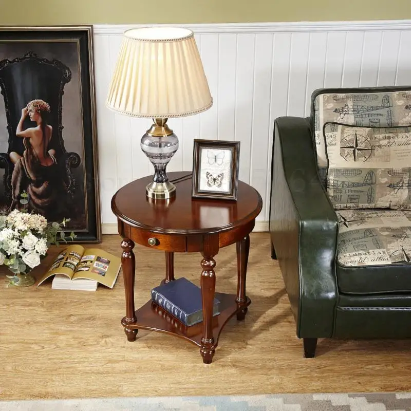 American Sofa Solid Wood Corner Small Round Table Coffee Telephone |