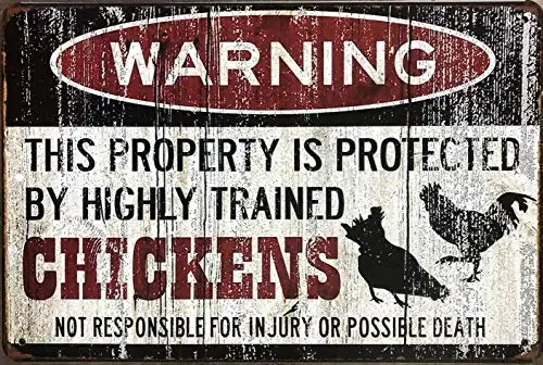 

Vintage Metal Sign Warning This Property is Protected by Highly Trained Chickens Retro Poster Plaque Tin Sign Wall Decor for Kit