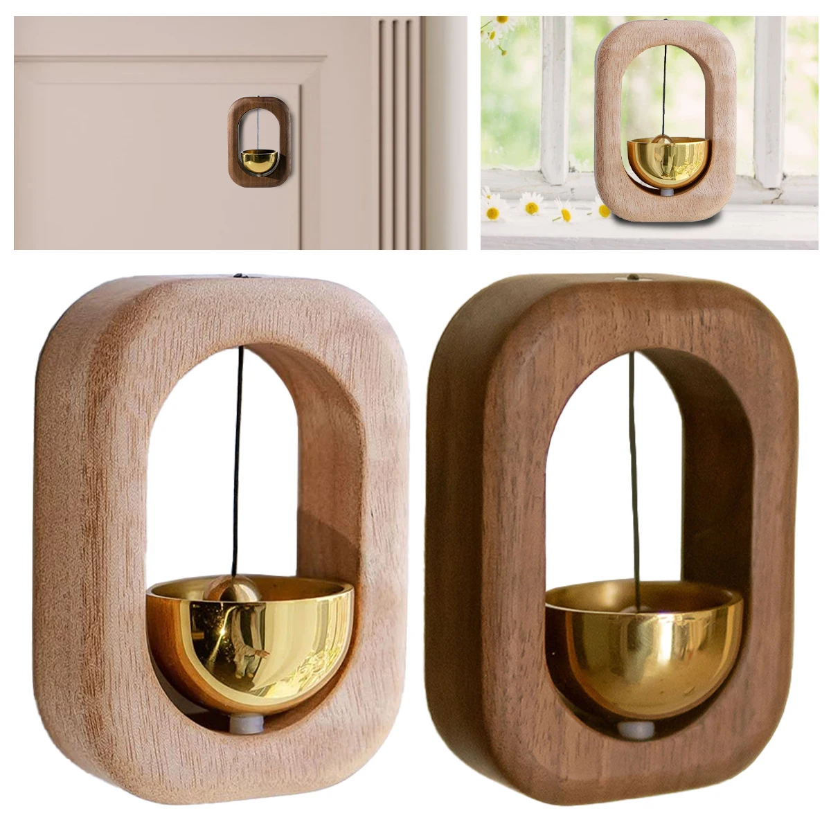 

Магнитный деревянный дверной звонок, Колокольчик для входной двери, колокольчик с оповещением о входе, ретро-колокольчики с латунным покры...