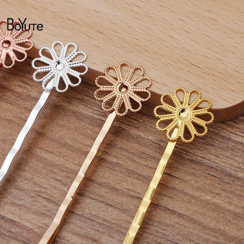 

BoYuTe (30 Pieces/Lot) 15MM Filigree Flower Hairpins Retro DIY Hair Accessories Hair Clip Making Materials