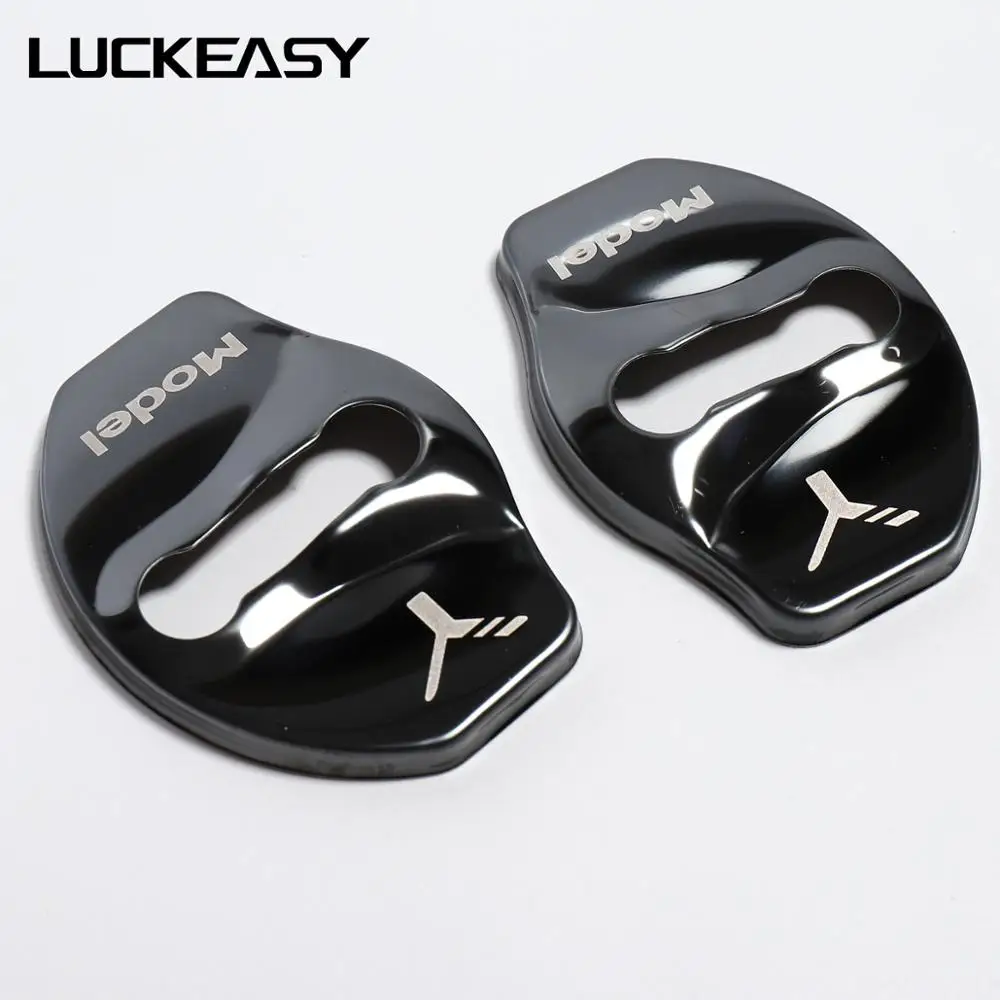 

LUCKEASY Interior modification accessories stainless steel car door lock protective cover for Tesla ModelY 2020 4pcs/set