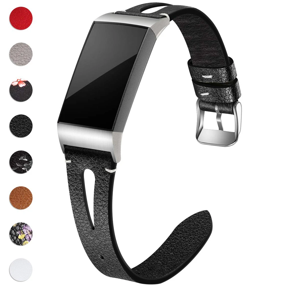 

Ремешок из натуральной кожи для Fitbit Charge 4, сменный черный браслет для наручных часов Fibit Charge 3, маленький и большой