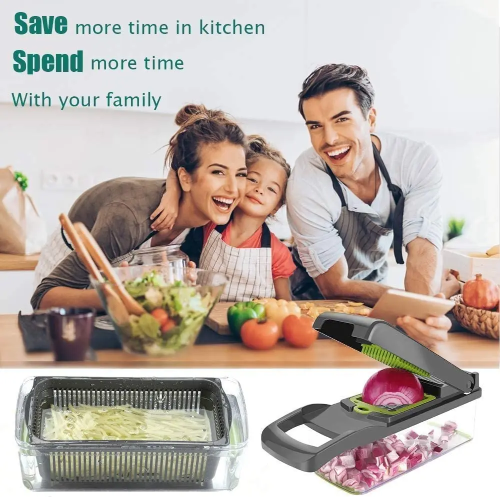

Food Chopper Vegetable-Fruit-Cheese-Onion Chopper Slicer Dicer Tomato Cutter Grater 12 In 1 Veggie Chopper Spiralizer Salad