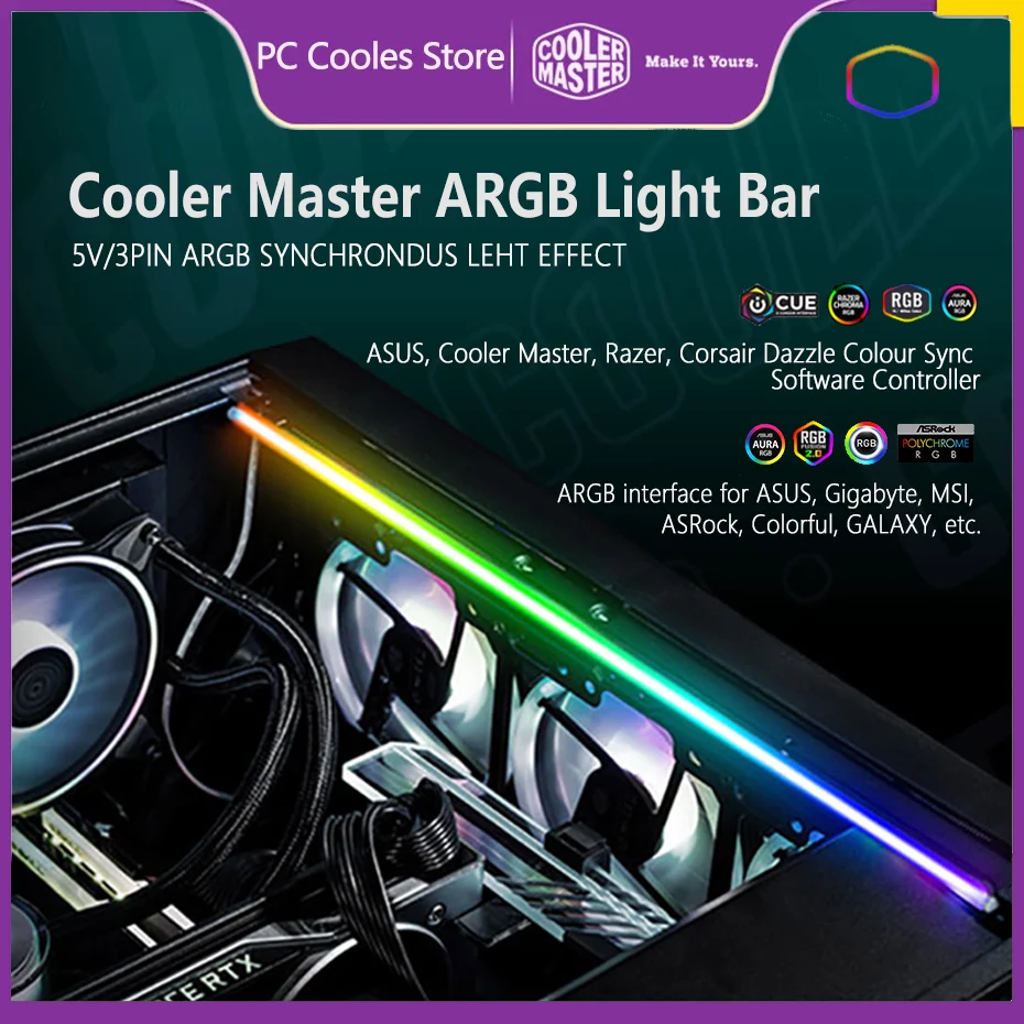 Cooler Master ARGB светильник-бар 5 В/3Pin адресуемый RGB LED ПК компьютер чехол светильник бар