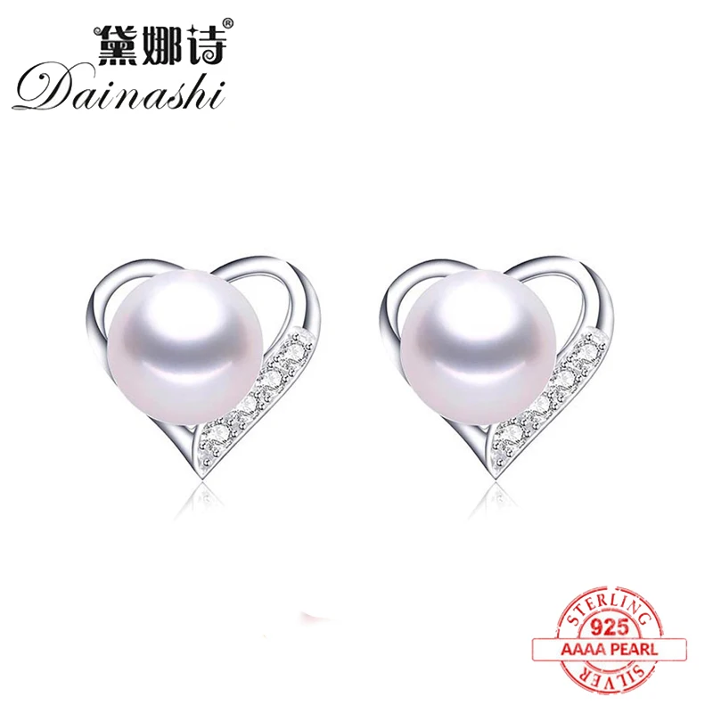 

Fashion 2020 New 100% Natural Freshwater Pearl Stud Earrings For Women 925 Silver sterling Love Zircon Earring Fine jewelry Gift