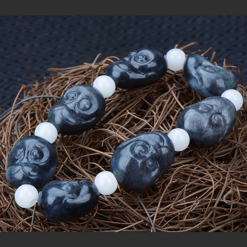 

Genunine hetian gray jade bracelets bangle hand-carved monkey jadite jade bracelet jade jewelry real jade bracelets bangle