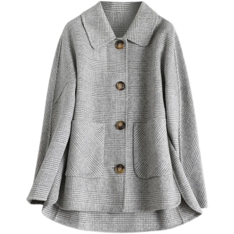 

Fashion Plaid Woolen Jacket Female Clothing 2021 Autumn Winter New Loose Long-sleeved Outwear Plus size Warm Women Woolen Coat