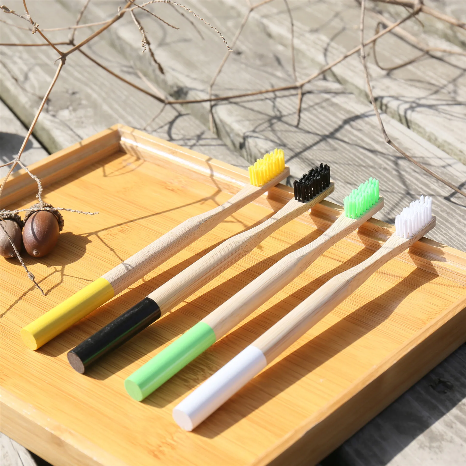 

5 Packs Eco Friendly Vegan Products Toothbrushes 100% Biodegradable Colorful Round Handle Hard Bristle Tooth Brush Oral Hygiene