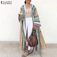 women summer floral blouses zanzea 2022 stylish printed cardigan long sleeve cover up female long top casual beach kimono tunic