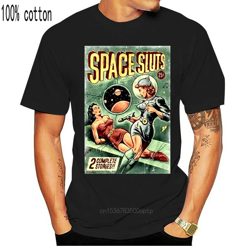

Retro Science Fiction T-Shirt, Space Sluts, Pulp Cover, Amazing Stories, sci fi Cartoon t shirt men Unisex New Fashion