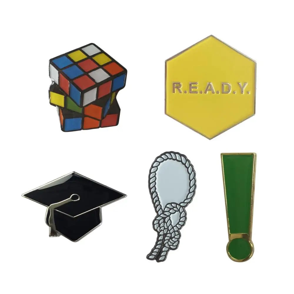 Cute Rope Ready lapel Pin cube badge exclamation mark brooch bachelor cap Lapel pin Jeans shirt Cool Jewelry Gift for student | Дом и сад