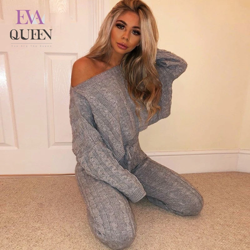Женский трикотажный костюм EvaQueen повседневный комплект из 2 предметов свитер и