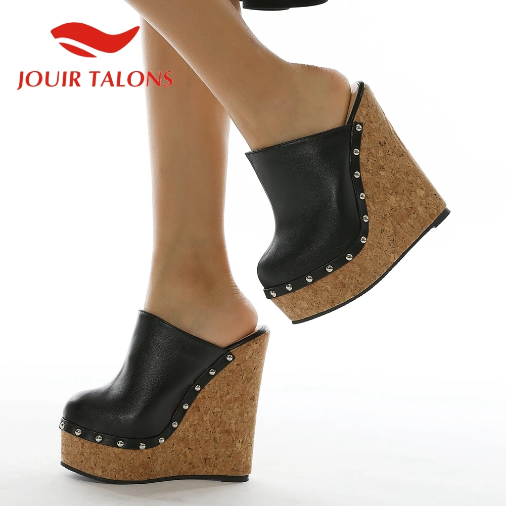 

JOUIR TALONS High Quality Brand Design Shoes Rivet Wedges Heels Platform Large Size 35-42 Mixed Color Round Toe Pumps Stylish