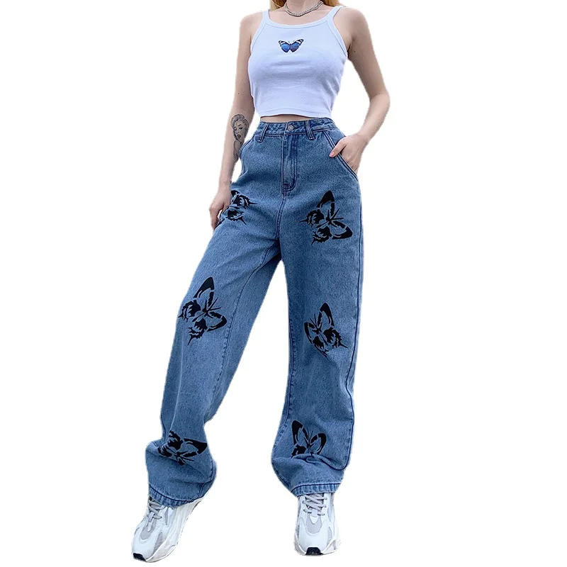 

Female Women's Jeans Large Size Boyfriend Jean Women Jeans y2k Pants High Waist Mom Ripped Jeans Stright Trousers