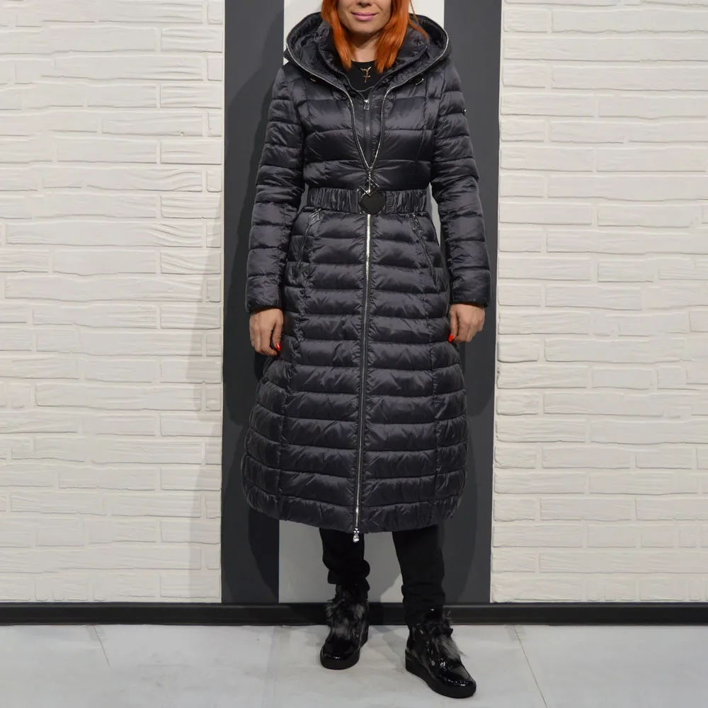 

Женское Стеганое пальто, Черное длинное приталенное пальто на хлопковой подкладке, с капюшоном, Осень-зима, 2021