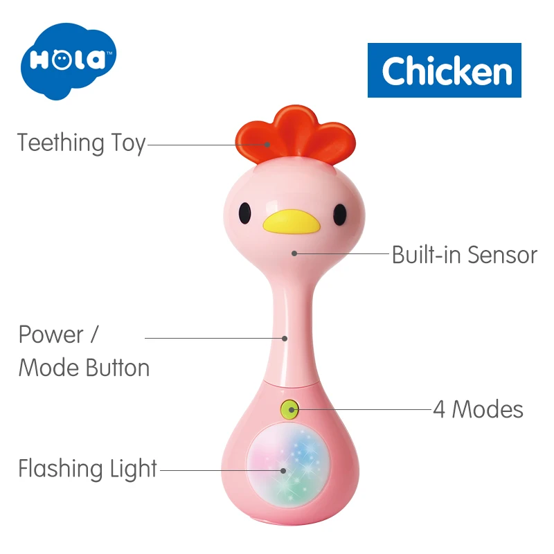 Chicken HOLA 3134 мини погремушка с музыкой/светильник в виде животных колокольчики плюшевые игрушки и детские игрушки для прорезывания зубов - Цвет: Chicken
