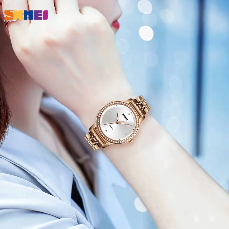 Роскошные Кварцевые женские часы из нержавеющей стали с бриллиантом SKMEI