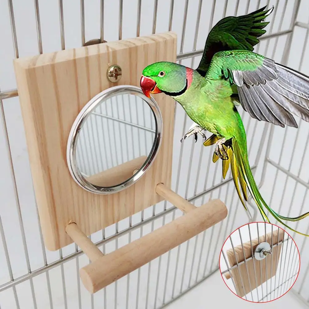 

Pet Птица Попугай деревянная подставка окунь зеркало платформа подвесная забавные жевательные для клетки игрушка продукция для домашних жи...