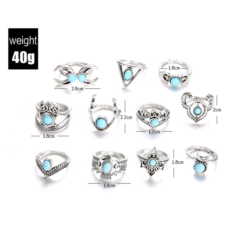 11 шт./компл. Богемия Орел Луны палец кольцо Набор Ретро Корона каменный шарнир