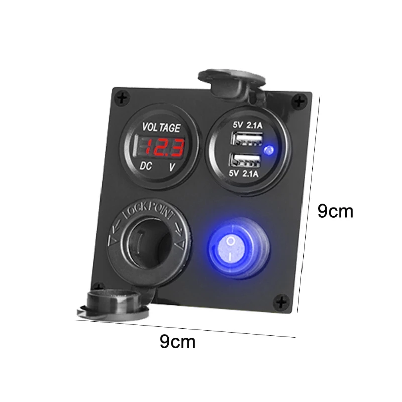 

Car Charger Dual USB Adapter 12V Power Socket LED Voltmeter with Power Switch