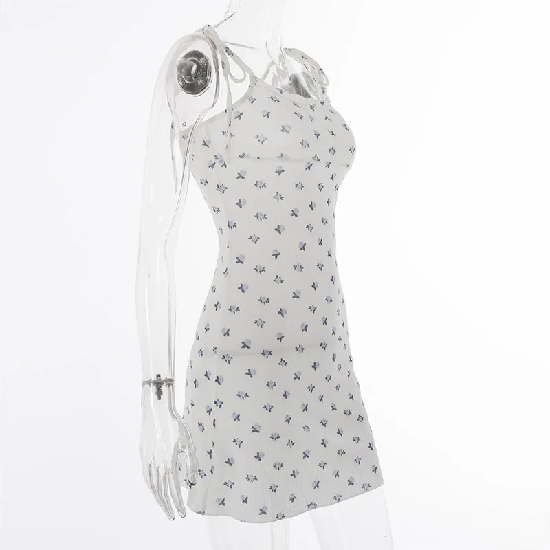 

Thorn Tree Sexy Dress Women Spaghetti Strap Female High Waist Sheath Club Dress Floral Short Summer 2021 Mini Sleeveless Vestido