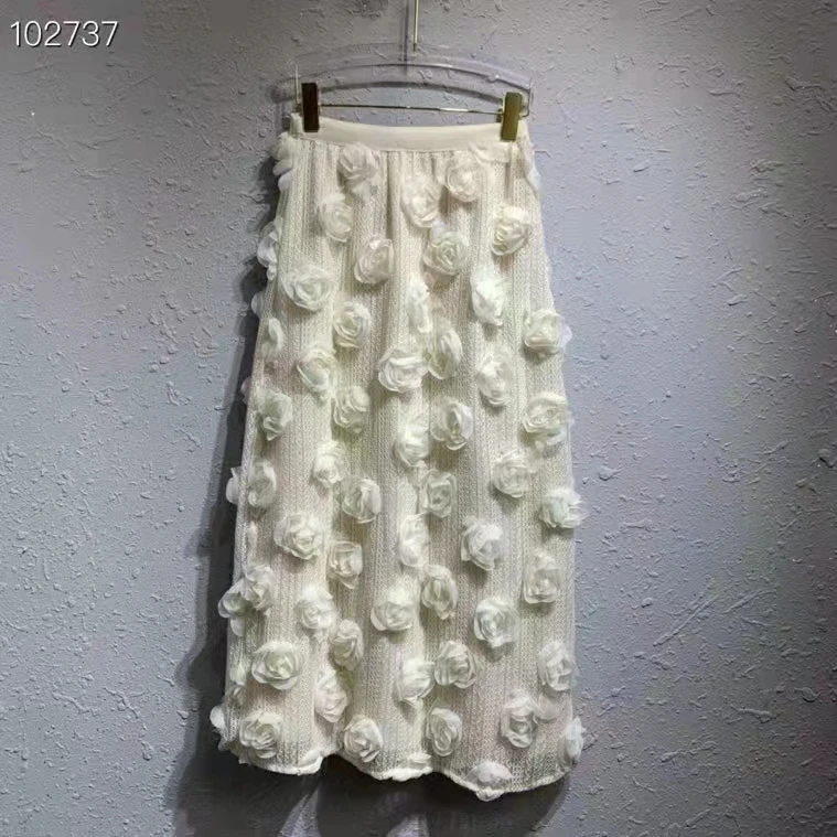 

Женская кружевная юбка, белая юбка до середины икры с аппликацией в виде роз и эластичным поясом, весна 2022